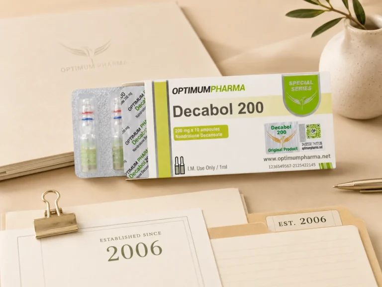 Optimum Pharma established since 2006 with Decabol 200 product and heritage-style presentation