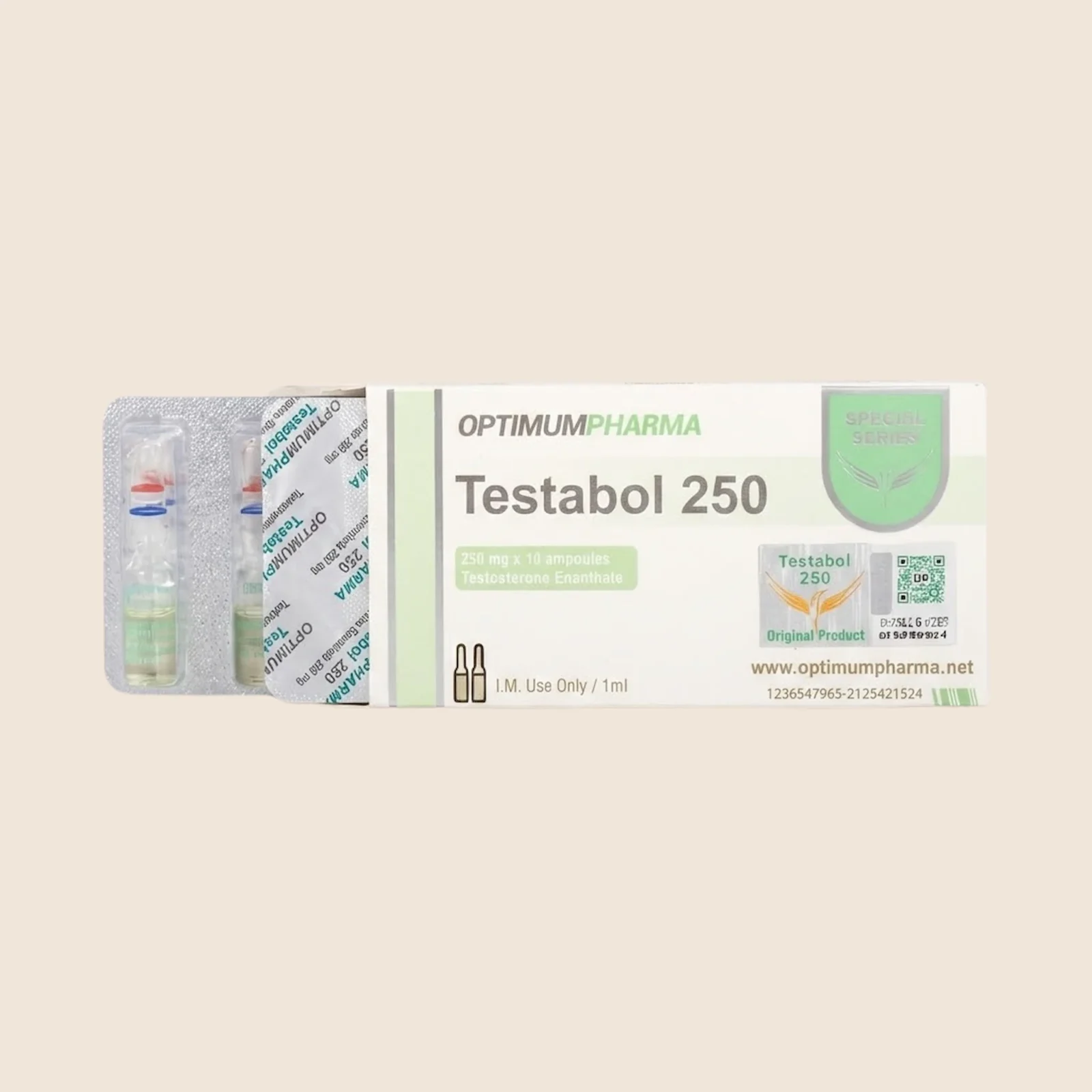 Optimum Pharma Testabol 250 testosterone enanthate ampoules box